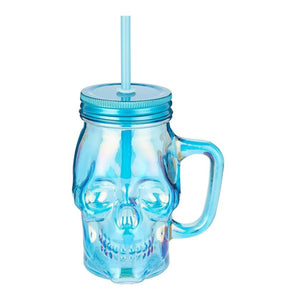 Psychedelic Skull Blue Mason Jar