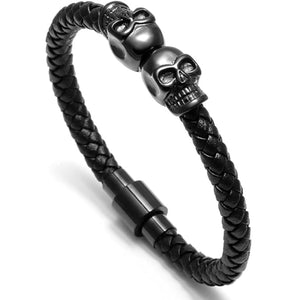 Braided Vinyl Punk Skull Bracelet