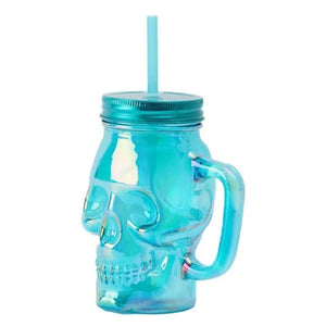 Psychedelic Skull Blue Mason Jar