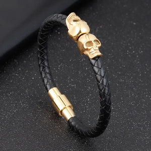 Braided Vinyl Punk Skull Bracelet