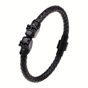 Braided Vinyl Punk Skull Bracelet