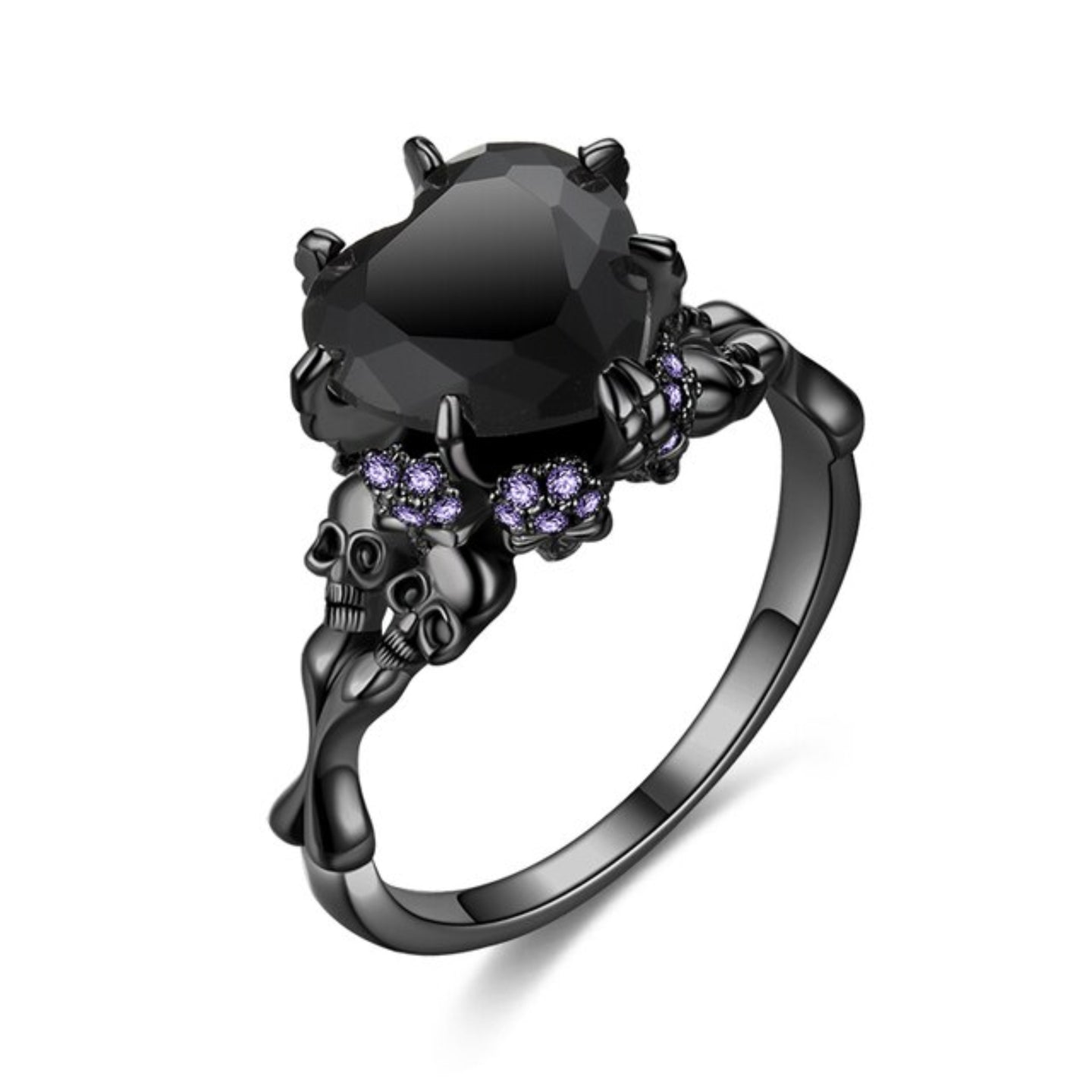 Romantic Heart Skull Black Ring
