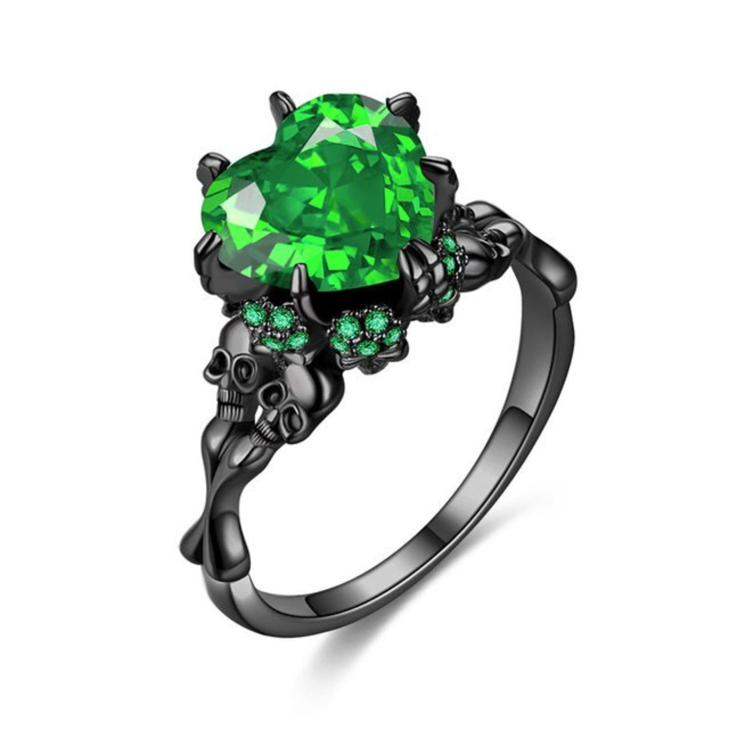 Romantic Heart Skull Green Ring