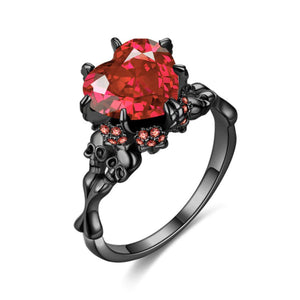 Romantic Heart Skull Red Ring