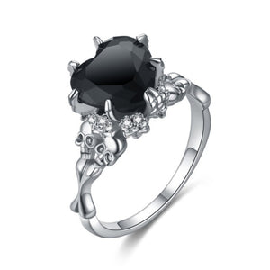 Romantic Heart Skull Silver Ring