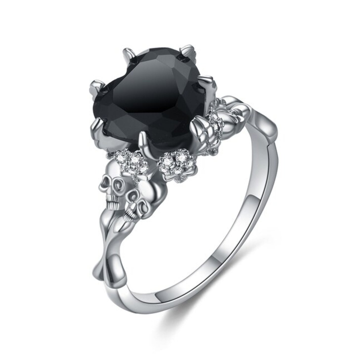 Romantic Heart Skull Silver Ring