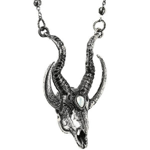 Silver Crescent Skull Necklace
