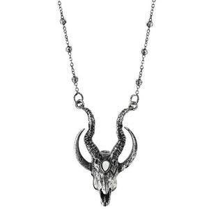 Silver Crescent Skull Necklace