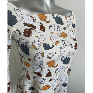 Cream Cats 3/4 Sleeve Dress