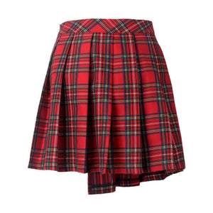 KW135RD Punk red big pin pleated plaid skirt