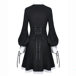 DW355 Ladies black lolita dress with white inverted triangle lac